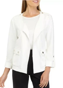 KASPER 3/4 Sleeve Wing Collar Crosshatch Jacket Plus Size 3X Ivory Gold Button - Picture 1 of 10