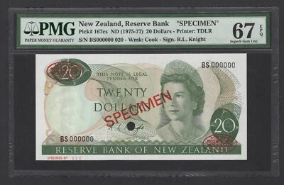 New Zealand 20 Dollars ND(1975-77) P167cs "Specimen" UNC Grade 67 Top Pop - Image 1 of 2