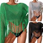 Women Loose Crochet Cover-up Swimwear Hollows Beach Pullover Crop Top Cover-ups