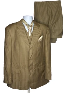 Men's Vittorio St. Angelo Shiny Gold/Beige Pinstripe 3 Pc. Suit Sz 42R,Pants 36W - Picture 1 of 18