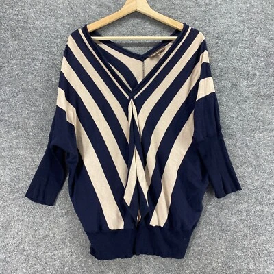 Suéter Pullover Adrienne Vittadini Mujer M Medio Azul Rayas Tejido Cuello en V Foto 1 de 4