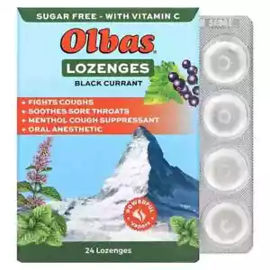 Olbas Lozenges Maximum Strength Cough Drops Sugar Free Black Currant - 24 Count - Picture 1 of 2