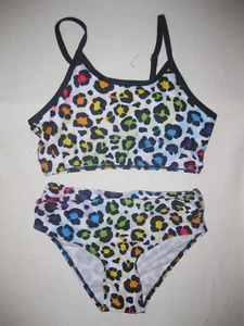 Shein girls 9yrs 2pc bikini swimsuit white w/neon leopard print nip 80s retro - Picture 1 of 2
