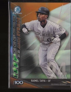 2017 Bowman Raimel Tapia /25 Scouts' Top 100 Orange Colorado Rockies - Picture 1 of 2