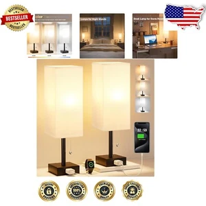 Elegant White Nightstand Lamps - Adjustable Brightness & USB Charging Included - Picture 1 of 11