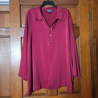 Women's Size 26/28 Lane Bryant 100% Silk Wine Colored Long Sleeve Blouse - Image 1 of 4