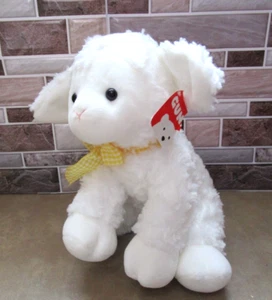 Gund White Plush Fluffy Stuffed Animal Baby Lamb w/ Yellow Gingham Bow Lovey NWT - Picture 1 of 8
