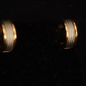 Charriol Forever Rose Gold PVD Plate Steel Cable Hoop Earrings- Free Ship USA - Picture 1 of 9