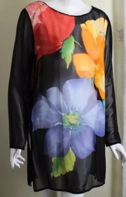 Camisa túnica GOTTEX talla S M vibrante colorida de rayón artística 32,5" Foto 1 de 4