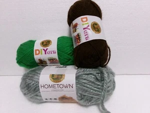 3 LION BRAND YARN SKEINS Brown Green & FAYETTEVILLE FROST Acrylic Made in Turkey - Picture 1 of 8