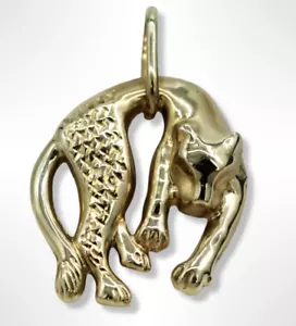 10K Yellow Gold Hollow Panther Pendant With Diamond Cut Accents - Picture 1 of 6