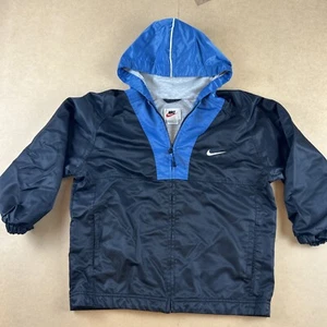 VINTAGE Nike Jacket Boys Medium (10-12) Blue Black Hooded Lined Zip 90s SKU2754 - Picture 1 of 8