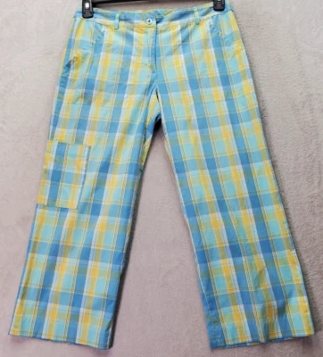 Pantalones Cortos Lilly Pulitzer Para Mujer Talla 6 Amarillo Azul Cintura a Cuadros Bolsillos Cortados Foto 1 de 4