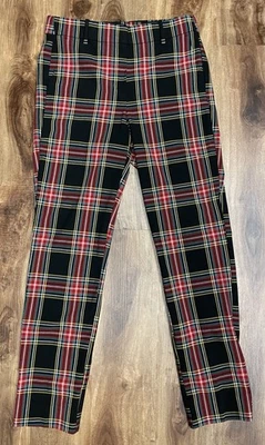 J. Calça CREW Feminina Tamanho 6 Preta Stewart Tartan Elástica "Rubi" Comprimento Total - Imagem 1 de 4