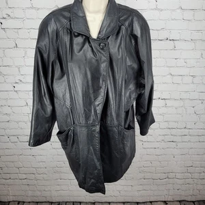 Chaqueta De Colección Bechamel Negra Cuero Genuino Manga Dolman Forrada Talla Grande L - Imagen 1 de 16