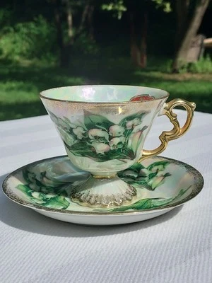 Vintage Wheelock Peoria Teacup&Saucer-Lily of the Valley-Lusterware-Japan Made - Image 1 of 4