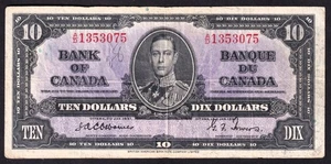 Canada 1937 $10 Ten Dollar Banknote Osbourne - Towers A/D 1353075 - Picture 1 of 2