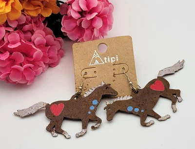 Pendientes colgantes Tipi de metal para caballo marrón tono plata alambre francés vaquero occidental Foto 1 de 4