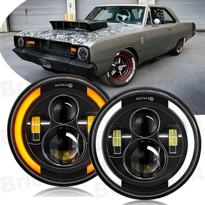 Faros LED redondos de 7 pulgadas con haz sellado Hi-Lo 2 piezas para Dodge Dart 1964-1976 DOT Foto 1 de 4