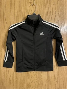 Boys Adidas track jacket black three white stripes size 6 - Picture 1 of 6