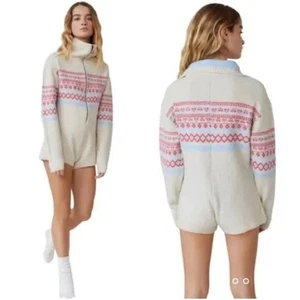 Urban Outfitters Ella Louis Sweater Romper in Fair Isle Heart Print Women's Sz S - Picture 1 of 9