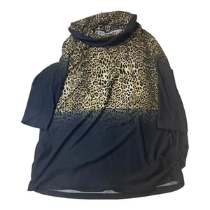 Klass XXL Women's Animal Print Cowl Neck Tunic Top Brown Black Gradient Longline - Picture 1 of 10