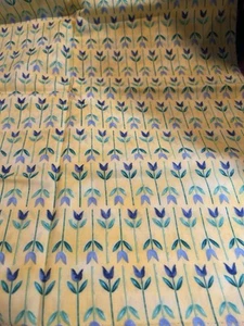 Yellow Tulip Fabric Blue Flowers Kym Bowles Marcus Brothers Cotton Quilt F62 - Picture 1 of 4
