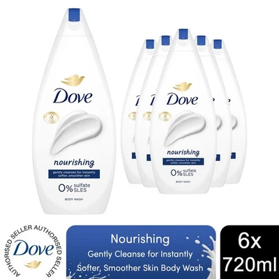 Dove Body Wash 0% Sulfate SLES Nourishing Moisture Soft Smooth Skin 720ml, 6er Pack