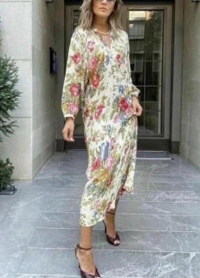 NUEVO Vestido Camisa Zara Ligero Estampado Floral Midi Botón Talla S 100% Algodón Nuevo con Etiquetas Foto 1 de 4