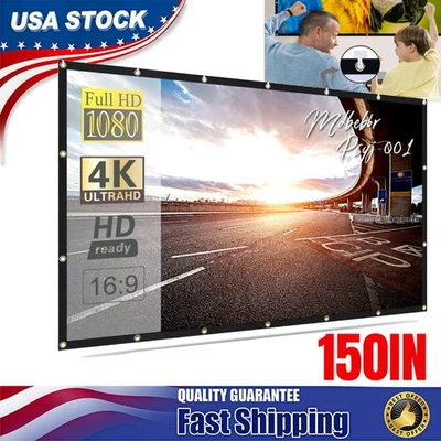 150'' Projector Screen Projection Screen Manual Pull Down HD 16:9 4K Format US - Image 1 of 4