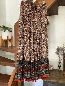 VINTAGE RAAM Indian Boho Floral Cotton Gauze Maxi Skirt EVC - Picture 1 of 5