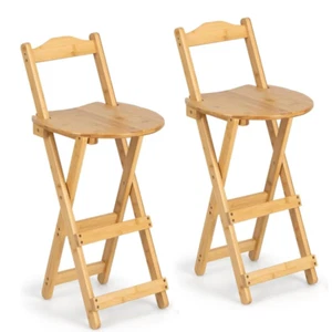 2er Set Barhocker klappbar aus Bambus Drehhocker mit Fußstütze Küchenhocker NEU - Bild 1 von 19