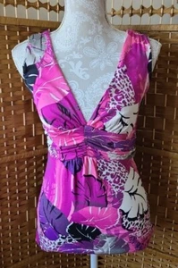 Jane Norman Womens Pink Multicoloured Floral Leaf Pattern Top UK Size 12 - Picture 1 of 15