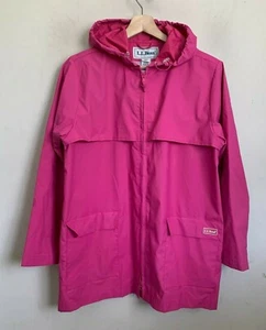L.L Bean Hood Rain Jacket Pink Zip Front Pockets PVC Drawcord Waterproof Size PS - Picture 1 of 8