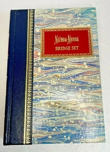 NEIMAN-MARCUS BRIDGE SET in BOUND BOOK MARBLIZED - 2 Decks of Cards - Picture 1 of 6