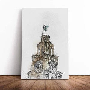 The Liver Building Liverpool In Abstract Canvas Wall Art Print Framed Picture - Picture 1 of 7