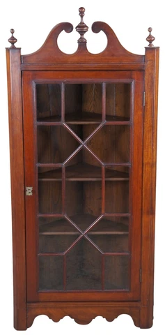 Antique English George III Mahogany Inlaid Wall Hanging Corner Cabinet Cupboard Cover