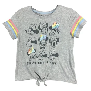 Disney Girls Tee 1416 Minnie Mouse Graphic Sequins Tie Front Follow Your Rainbow - Picture 1 of 7