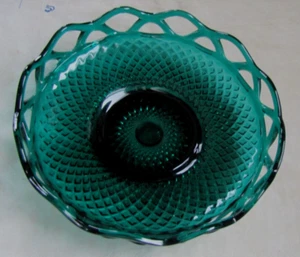 Mid Century Vintage Imperial Glas türkis grün offener Spitzenrand Diamantspitze Schale - Bild 1 von 5