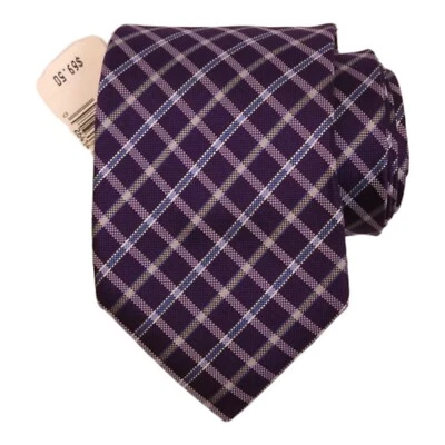 VINCE CAMUTO Mens Classic Tie 3.15 Purple Blue Check 100% Silk Designer Necktie - Image 1 of 4