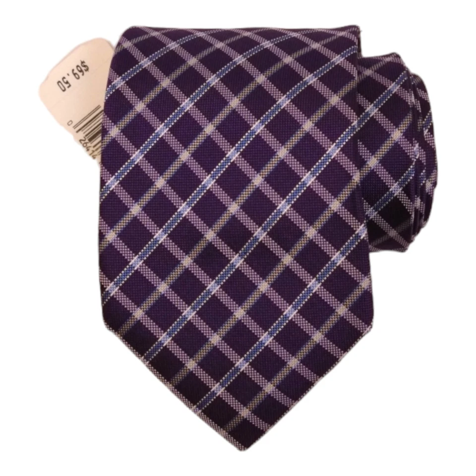 VINCE CAMUTO Mens Classic Tie 3.15 Purple Blue Check 100% Silk Designer Necktie - Image 1 of 4