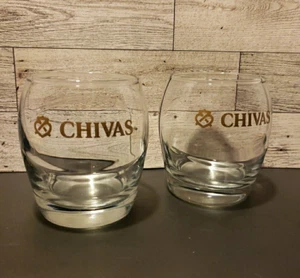 Chivas Regal Scotch Whiskey Rocks Cocktail Glasses Set of Two Gold Chivas Logo - Picture 1 of 8