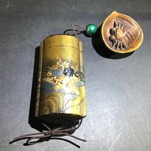 Japan Antique Edo era Dragon Inro Crab Netsuke Ojime bead inro sagemono  - Picture 1 of 8