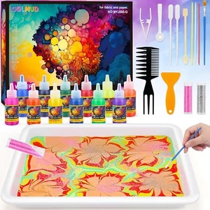 GOLMUD 12 Colour Water Marbling Paint Kit for Kids, Art and Craft Kits for Girls - Picture 1 of 7