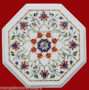 14" Marble Coffee Table Handicraft Pietra dura Inlay Art Home Decor Gifts - Picture 1 of 2