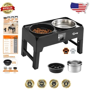 Elevated Dog Bowls Set: 68oz Stainless Steel & Slow Feeder - Adjustable Heights - Picture 1 of 10