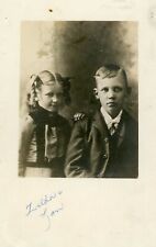 New listing
		Vintage Old Photo Little Girl Curls Pigtails Serious Boy Suit Antique