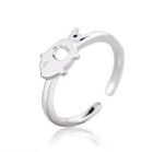 Adorable Love Heart Pig Silver Adjustable Ring
