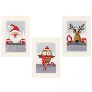 1x Counted Cross Stitch Kit Greeting Cards Xmas Buddies I Set of 3 Tool - Picture 1 of 1