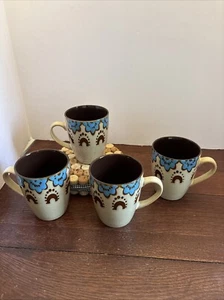 Stoneware Coffee Mugs Elama Clay Heart 10 oz Southwest Country Farmhouse Set-4 - Picture 1 of 6